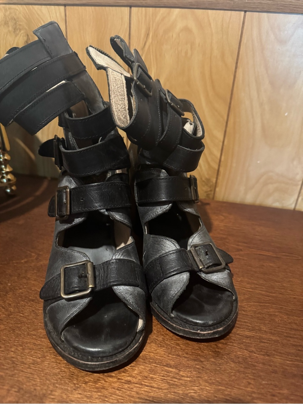 Freebird by Steven Black Multi-Strap Buckle Heels